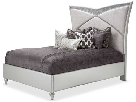 Michael Amini Melrose Plaza Dove Grey Upholstered California King Panel Bed