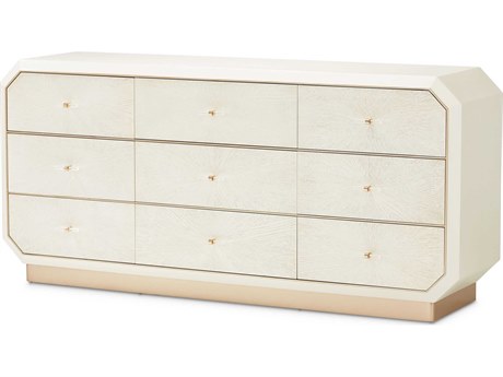 Luxecor Gilded 9-Drawers White Birch Wood Triple Dresser