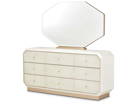 Michael Amini La Rachelle 9-Drawers White Birch Wood Triple Dresser with Mirror Set
