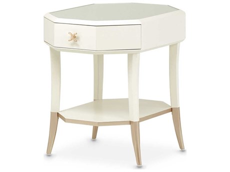 Michael Amini La Rachelle Hexagon Mirror Champagne End Table