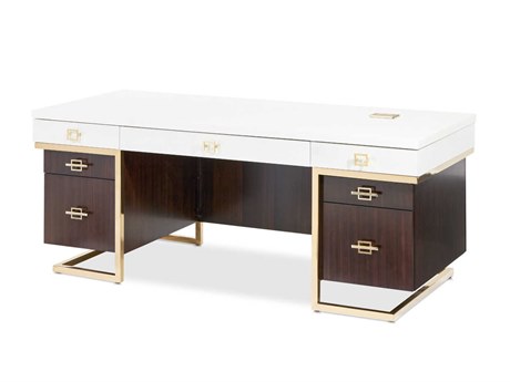 Michael Amini Belmont Place Espresso White Poplar Wood Executive Desk