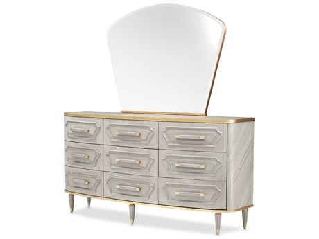 Michael Amini St. Charles Gray Poplar Wood Dresser and Mirror Set