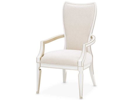 Michael Amini La Marisia Poplar Wood White Upholstered Arm Dining Chair Set of 2