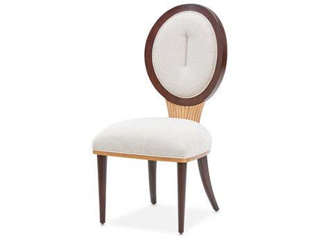 Michael Amini Camellia Field Pecan Rubberwood White Upholstered Armless Dining Chair