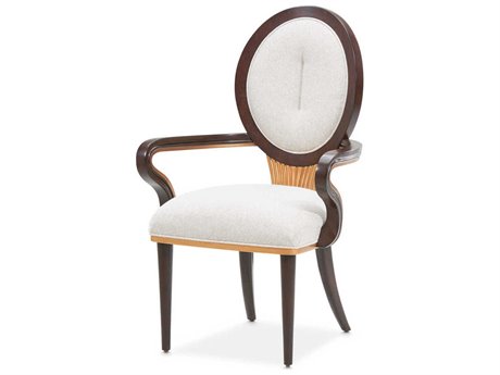 Michael Amini Camellia Field Pecan Rubberwood White Upholstered Arm Dining Chair