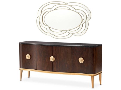 Michael Amini Camellia Field Pecan 72" Poplar Wood Warm Sideboard with Mirror