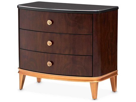 Michael Amini Camellia Field Pecan 3-Drawers Brown Poplar Wood Nightstand