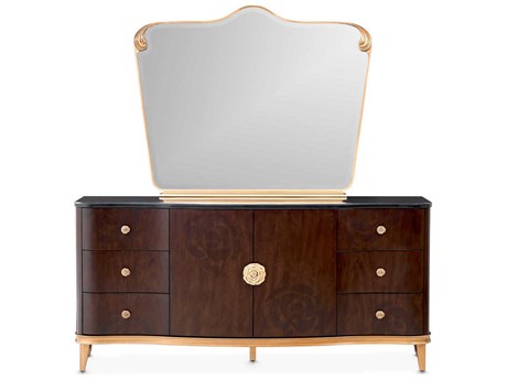 Michael Amini Camellia Field Pecan Dresser with Mirror