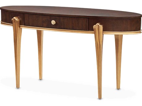 Michael Amini Camellia Field Pecan Warm Poplar Wood Vanity Table
