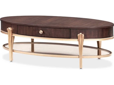 Michael Amini Camellia Field Pecan Oval Wood Warm Coffee Table