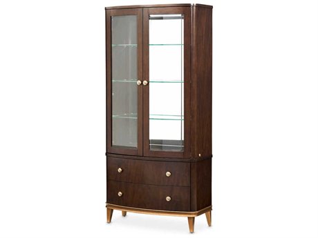 Michael Amini Camellia Field Pecan Poplar Wood Warm Display Cabinet