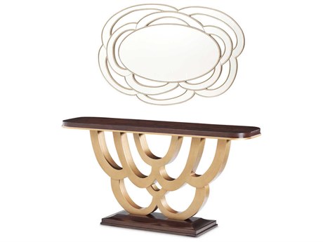 Michael Amini Camellia Field Pecan Rectangular Wood Warm Console Table with Mirror