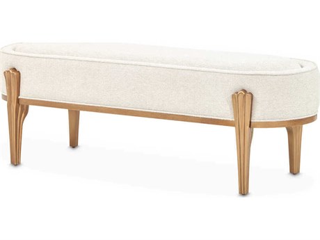 Michael Amini Camellia Field Pecan Antique Gold White Upholstered Accent Bench