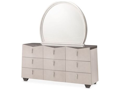 Michael Amini Fantosini Beige Poplar Wood Dresser with Mirror