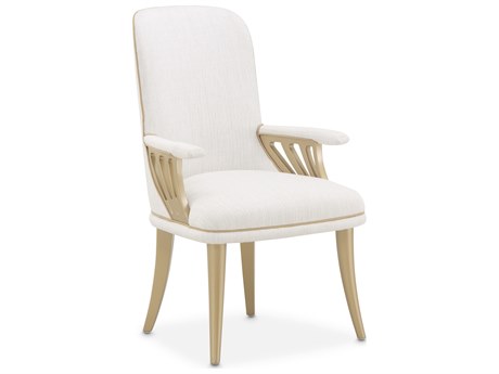 Michael Amini La Terrazza Poplar Wood Beige Upholstered Arm Dining Chair Set of 2