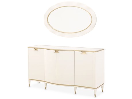 Michael Amini La Terrazza 70" Poplar Wood Creamy Pearl Sideboard with Mirror