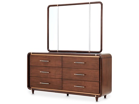 Michael Amini Mason Park 6-Drawers Brown Poplar Wood Double Dresser With Mirror Set