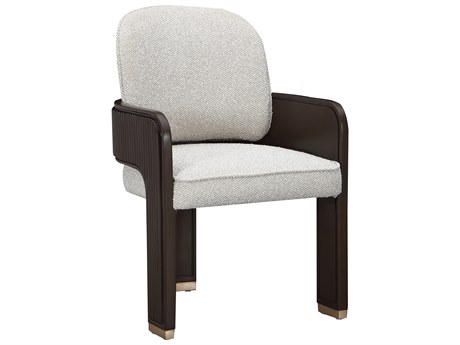 Michael Amini West Kensington Espresso Rubberwood Gray Upholstered Arm Dining Chair