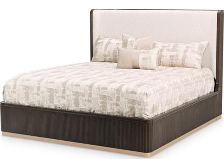 Michael Amini West Kensington Buff Espresso Brown Rubberwood Upholstered King Platform Bed