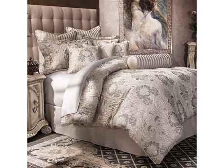 Michael Amini Bedding Sycamore Grove 9-Piece Silver Queen Comforter Set
