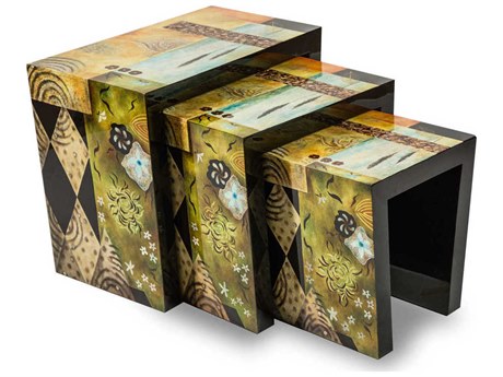 Michael Amini Illusions Square Wood Gold Green Natural Multi End Table