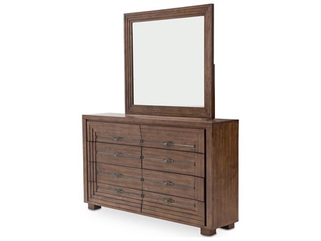 Michael Amini Carrollton Brown Spruce Wood Double Dresser and Mirror Set