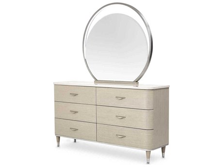 Michael Amini Eclipse 6-Drawers Gray Poplar Wood Double Dresser With Mirror Set