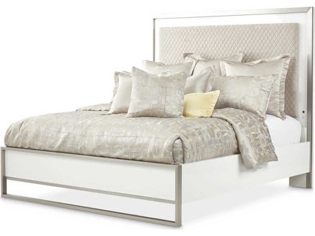 Michael Amini Marquee Cloud White Upholstered King Panel Bed