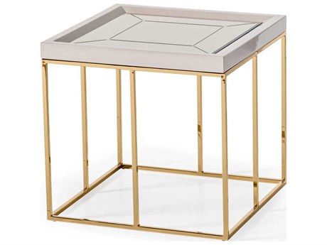 Michael Amini Carmela Square Mirror Shimmer Ivory End Table
