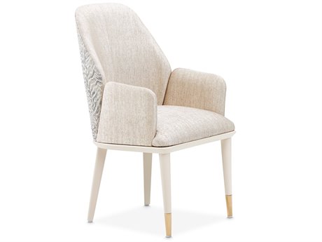 Michael Amini Lisbon Beech Wood Beige Upholstered Arm Dining Chair