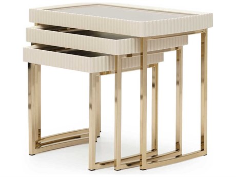 Michael Amini Lisbon - Opal Rectangular Mirror Silken Matte Cream End Table