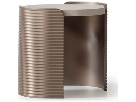 Michael Amini Mod Dream Round Wood Rich Champagne End Table