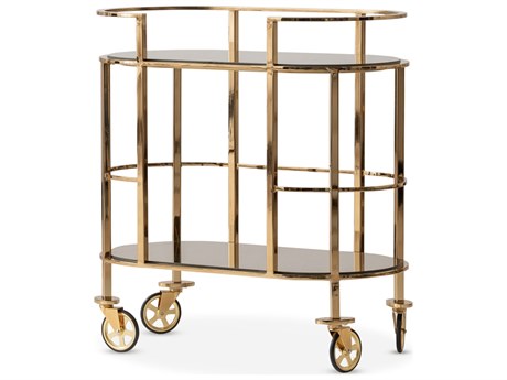 Michael Amini Savannah Breeze Glass Gold Bar Cart