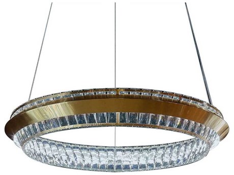 Michael Amini Base Camp Chrome Gold Glass LED Drum Pendant