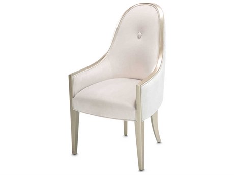 Michael Amini London Place Poplar Wood White Velvet Upholstered Arm Dining Chair