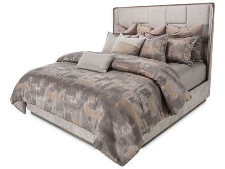 Michael Amini Roxbury Park Gray Ash Wood Upholstered King Panel Bed