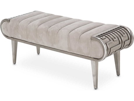 Michael Amini Roxbury Park Cement Gray Velvet Upholstered Accent Bench