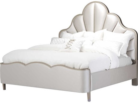 Michael Amini Malibu Crest Porcelain Silver Birch Wood Upholstered Queen Panel Bed