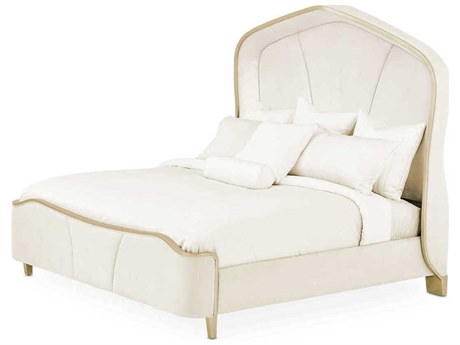 Michael Amini Malibu Crest Champagne Birch Wood Upholstered Queen Panel Bed