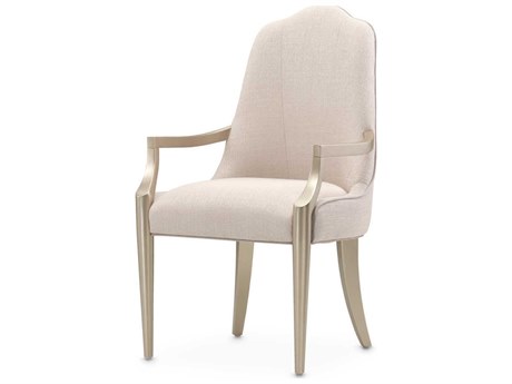 Luxecor Gilded Birch Wood Beige Upholstered Arm Dining Chair