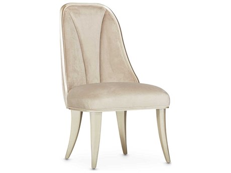 Michael Amini Villa Cherie Hazelnut Birch Wood Beige Velvet Upholstered Side Dining Chair