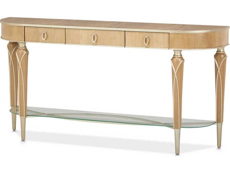 Michael Amini Villa Cherie Caramel Demilune Wood Console Table