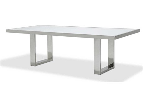 Michael Amini State St Rectangular Glass Glossy White Dining Table
