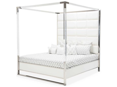 Michael Amini State St. White Solid Wood King Canopy Bed