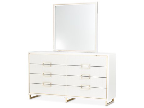 Michael Amini Palm Gate White Double Dresser With Mirror Set