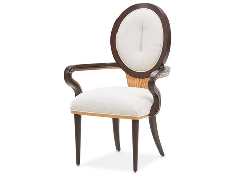 Michael Amini Camellia Field Warm Pecan Rubberwood Brown Upholstered Arm Dining Chair Set of 2