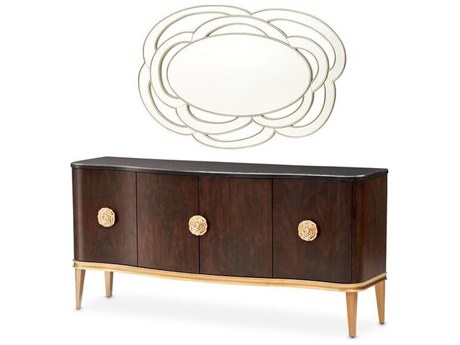 Michael Amini Camellia Field 72" Poplar Wood Warm Pecan Sideboard with Mirror