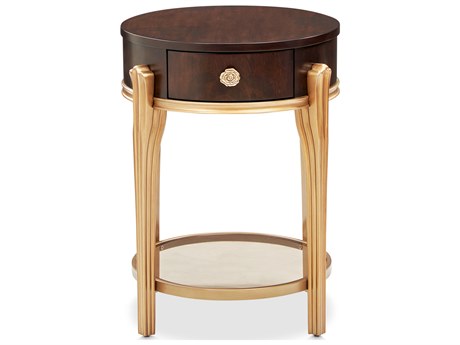 Michael Amini Camellia Field Oval Wood Warm Pecan End Table