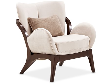 Michael Amini Camellia Field Beige Velvet Accent Chair Warm Pecan