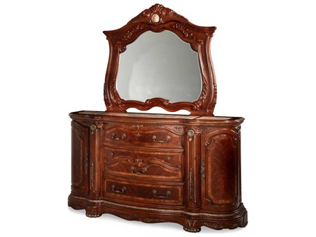 Michael Amini Cortina 5-Drawers Brown Solid Wood Dresser and Mirror Set